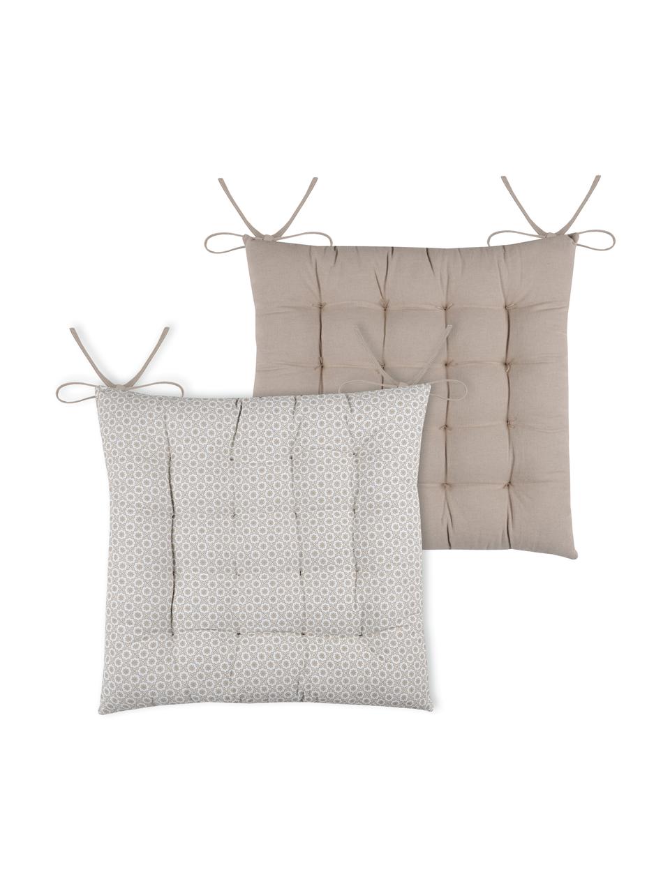 Dwustronna poduszka na krzesło Galette, 100% bawełna, Beżowy, biały, S 40 x D 40 cm