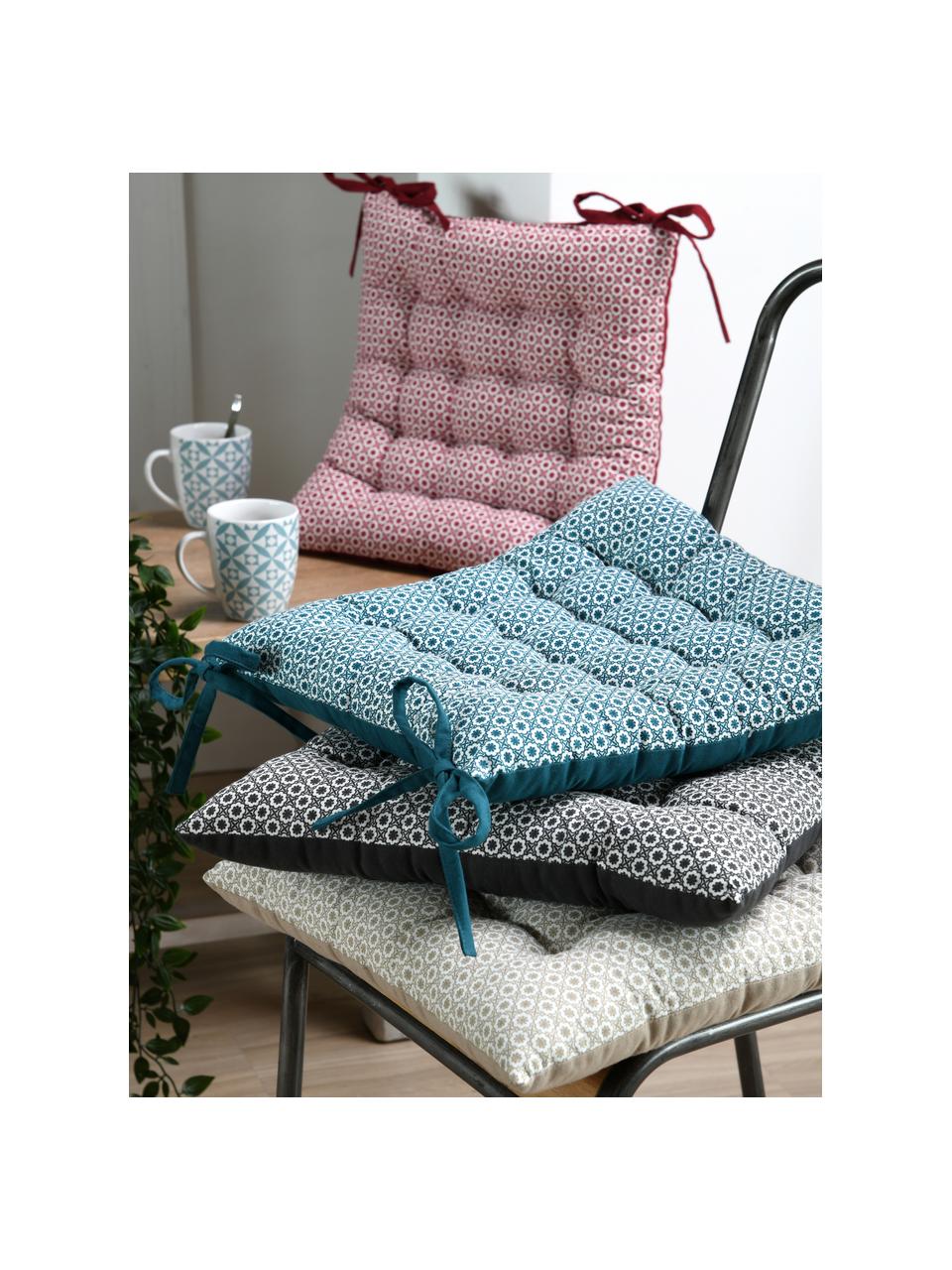 Dwustronna poduszka na krzesło Galette, 100% bawełna, Beżowy, biały, S 40 x D 40 cm