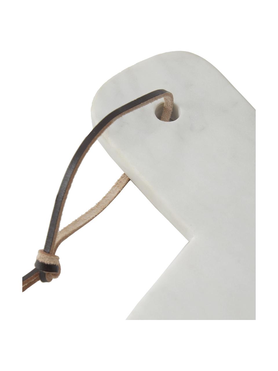 Tagliere in marmo Imeris, Cinturino sospensione: pelle sintetica, Bianco marmorizzato, nero, Lung. 38 x Larg. 23 cm