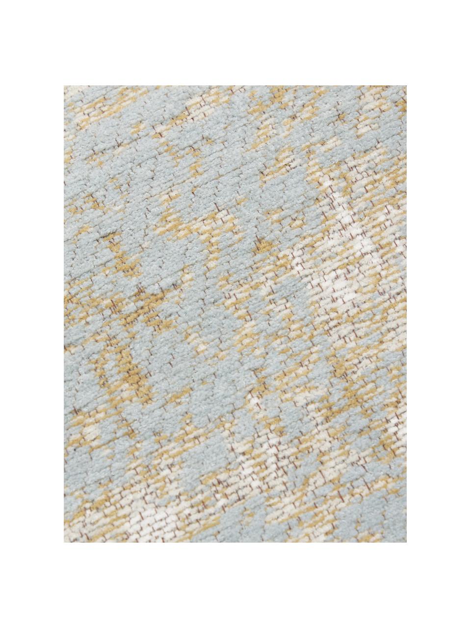 Ręcznie tkany chodnik z bawełny w stylu vintage Luise, Niebieski, żołty, S 80 x D 200 cm