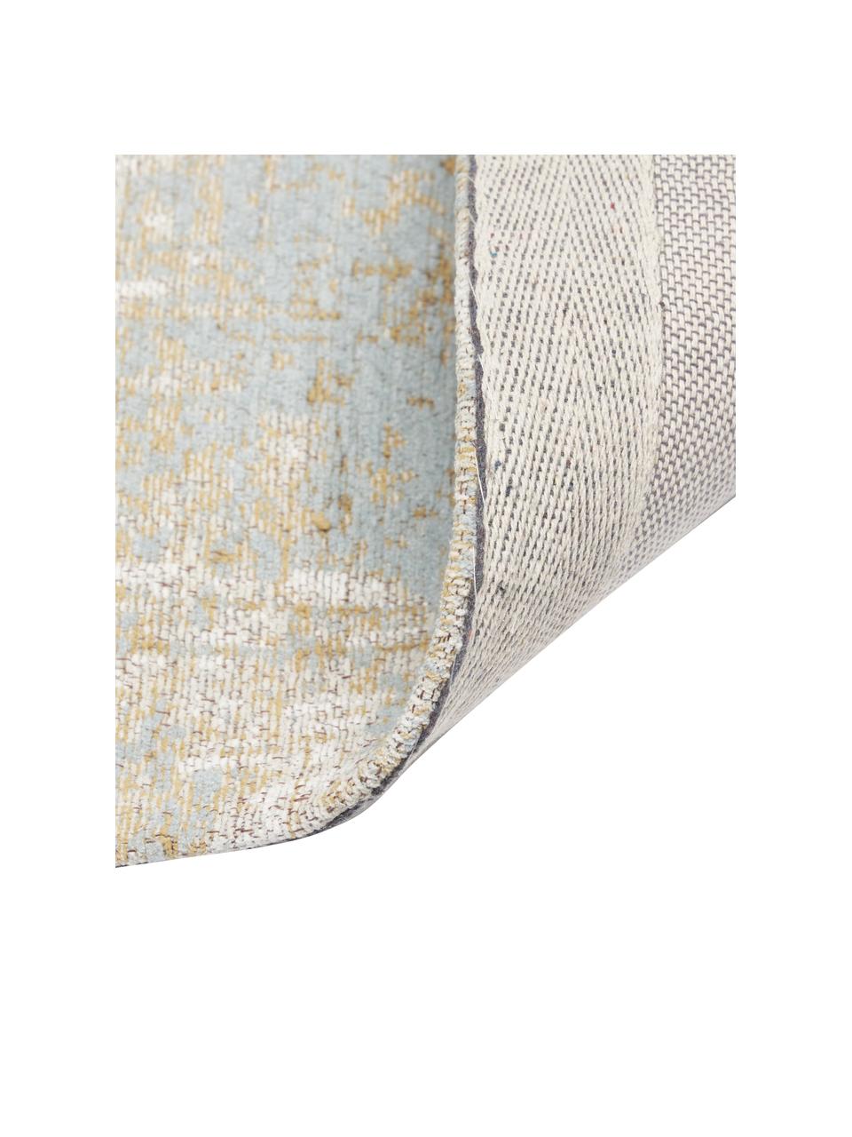 Ręcznie tkany chodnik z bawełny w stylu vintage Luise, Niebieski, żołty, S 80 x D 200 cm