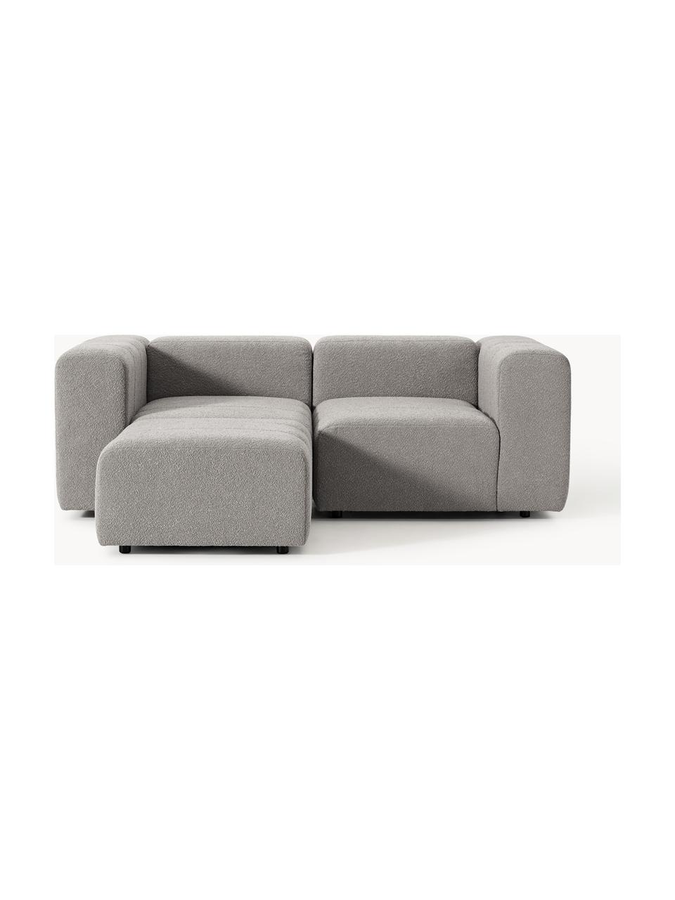 Modulares Bouclé-Sofa Lena (3-Sitzer) mit Hocker (links/rechts), Bezug: Bouclé (93 % Polyester, 6, Gestell: Buchenholz, Spanplatte, H, Füße: Kunststoff, Bouclé Grau, B 211 x T 181 cm