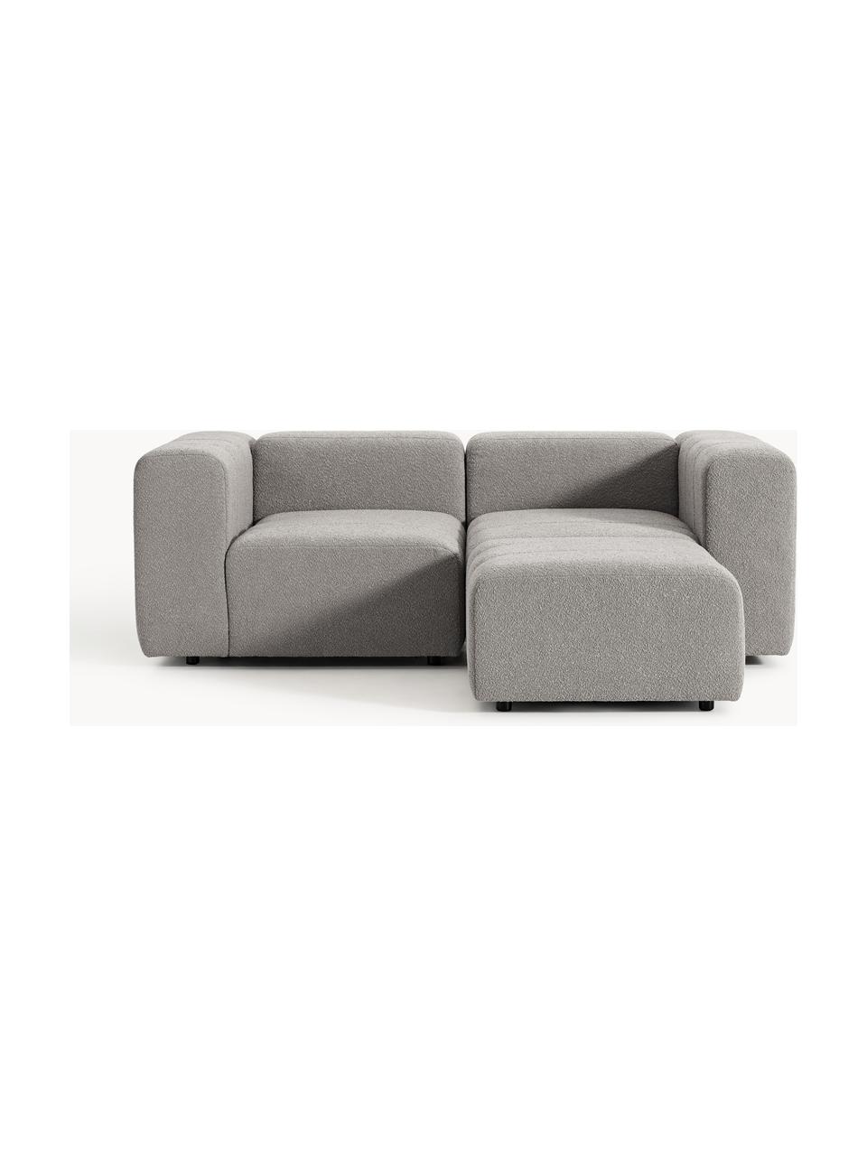 Modulares Bouclé-Sofa Lena (3-Sitzer) mit Hocker (links/rechts), Bezug: Bouclé (93 % Polyester, 6, Gestell: Buchenholz, Spanplatte, H, Füße: Kunststoff, Bouclé Grau, B 211 x T 181 cm