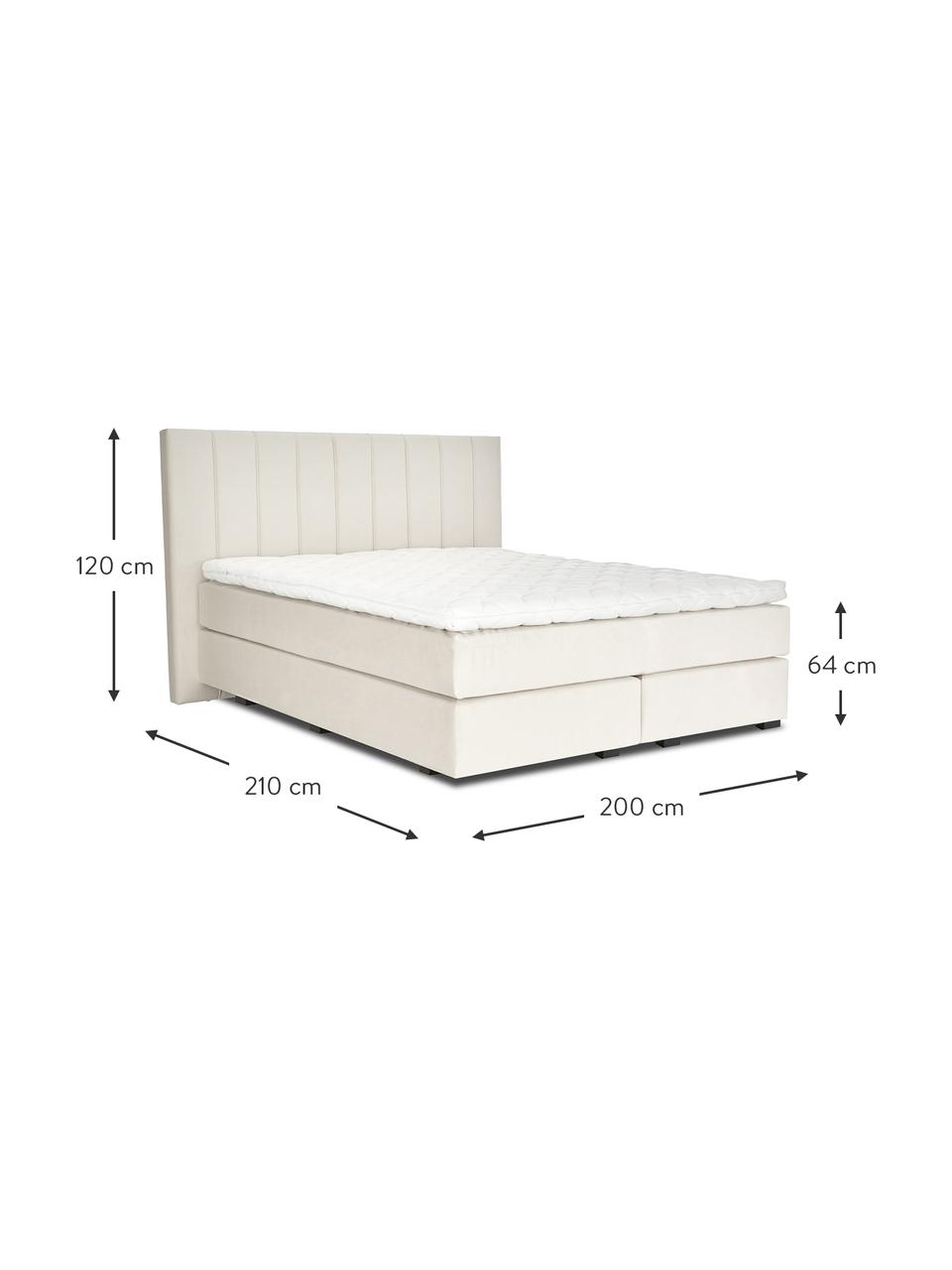 Letto Boxspring in velluto Premium Lacey, Materasso: a molle insacchettate a 7, Piedini: legno massello di faggio,, Beige, 200 x 200