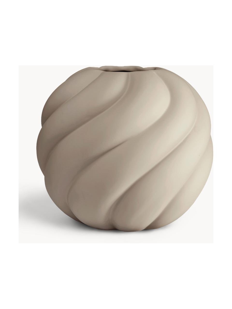 Handbemalte Keramik-Vase Twist Ball, H 20 cm, Keramik, Hellbeige, Ø 22 x H 20 cm