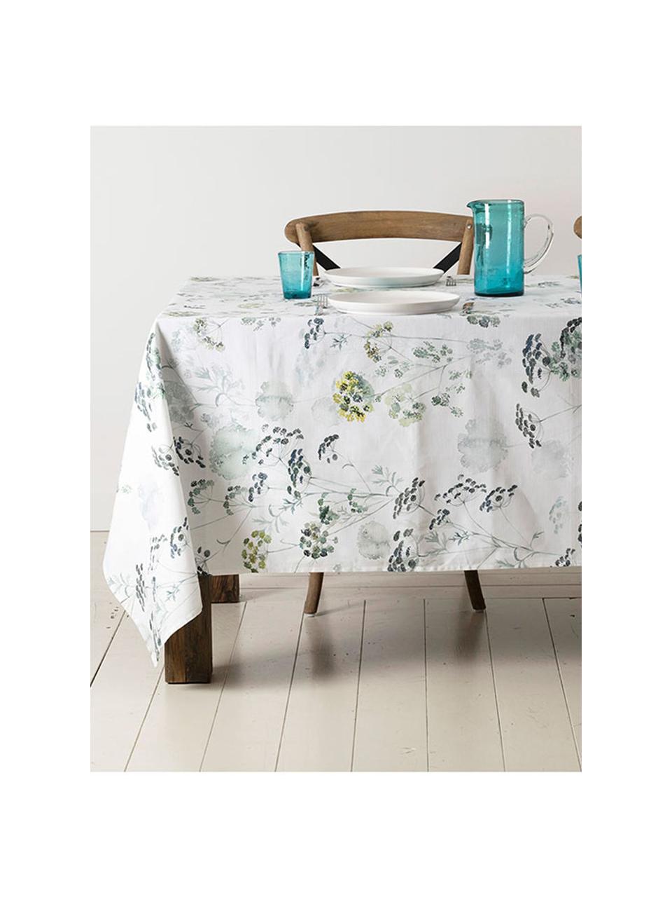 Nappe avec motif floral Aquarell Print, Coton, Blanc, tons verts, 4-6 personnes (long. 160 x larg. 160 cm)