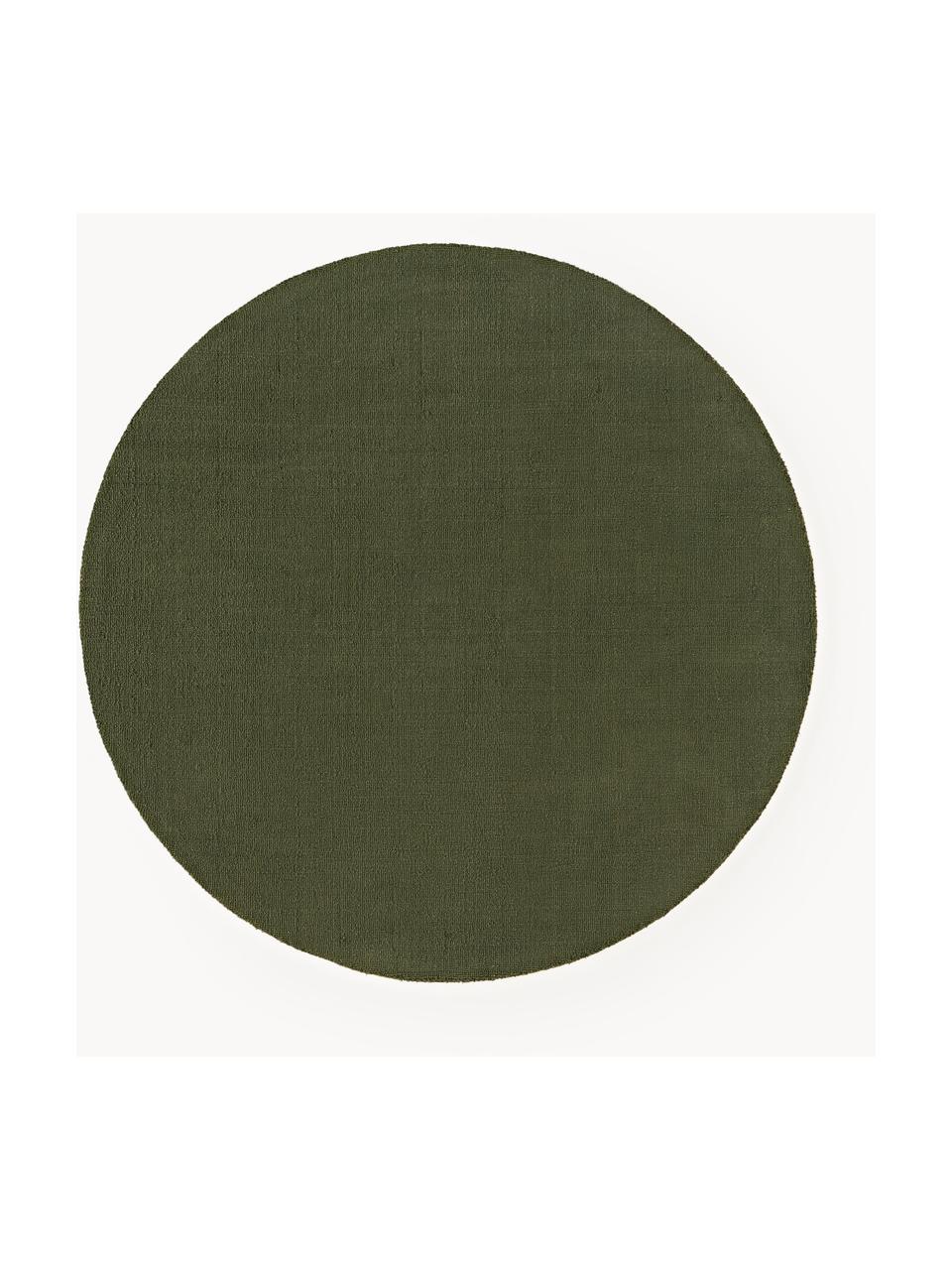 Tapis rond en coton tissé main Lora, Vert olive, Ø 120 cm (taille S)