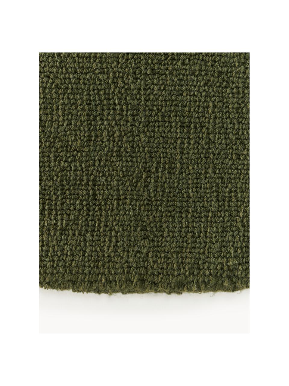 Tapis rond en coton tissé main Lora, Vert olive, Ø 120 cm (taille S)