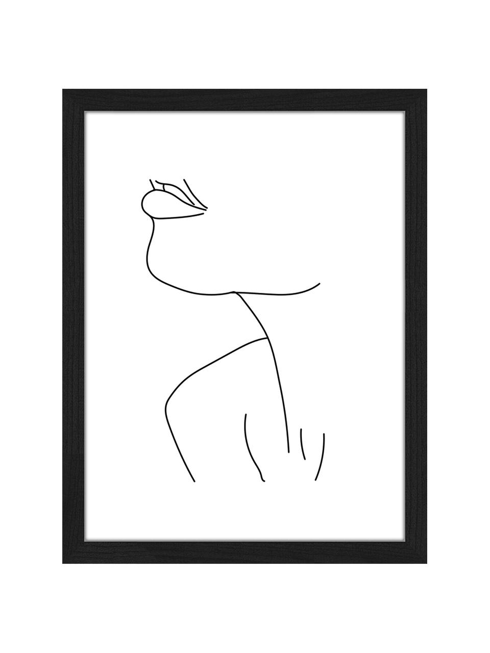 Gerahmter Digitaldruck Holli, Bild: Digitaldruck auf Papier, , Rahmen: Buchenholz, lackiert, Front: Plexiglas, Schwarz, Weiß, B 33 x H 43 cm