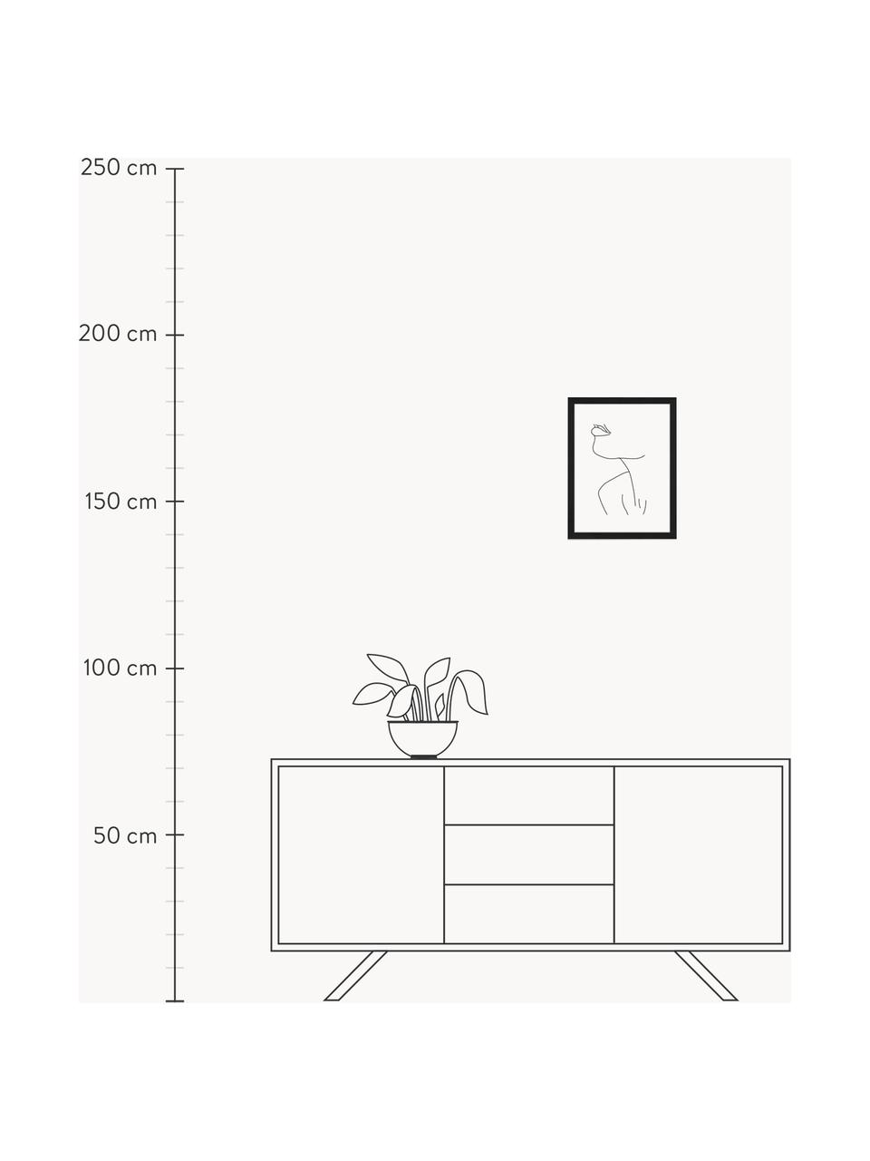 Gerahmter Digitaldruck Holli, Bild: Digitaldruck auf Papier, , Rahmen: Buchenholz, lackiert, Front: Plexiglas, Weiß, Schwarz, B 33 x H 43 cm