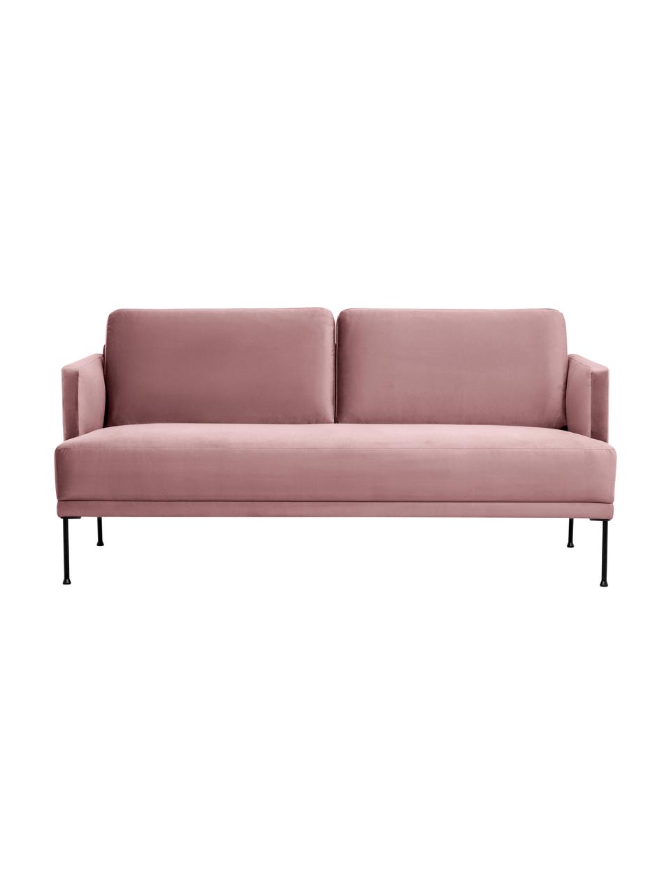 Sofa z aksamitu z metalowymi nogami Fluente (2-osobowa), Tapicerka: aksamit (wysokiej jakości, Stelaż: lite drewno sosnowe z cer, Nogi: metal malowany proszkowo, Bladoróżowy aksamit, S 166 x G 85 cm