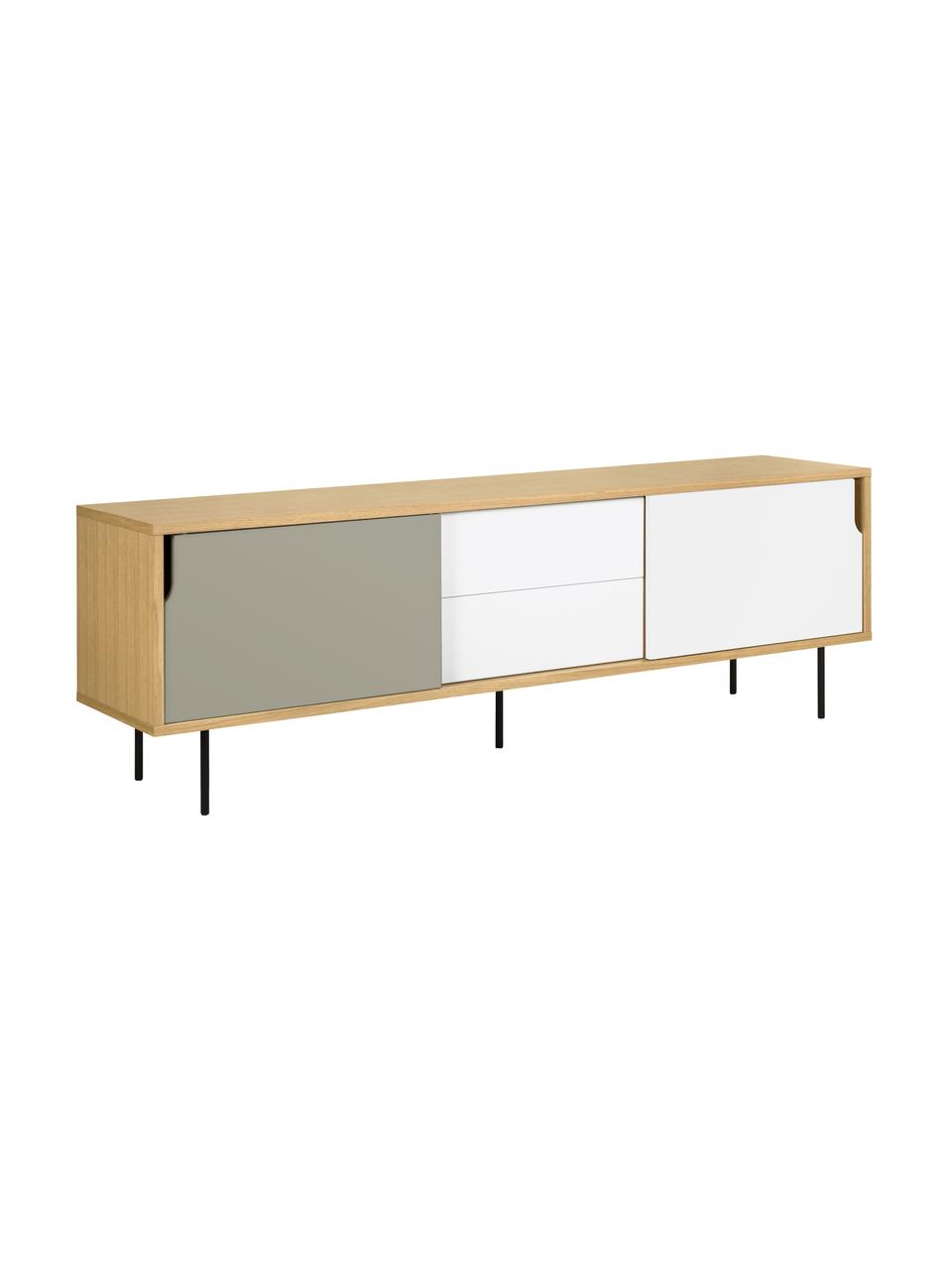 Credenza scandi Danny, Superficie: con finitura in legno di , Gambe: acciaio verniciato, Legno di quercia, bianco, grigio, Larg. 201 x Alt. 65 cm