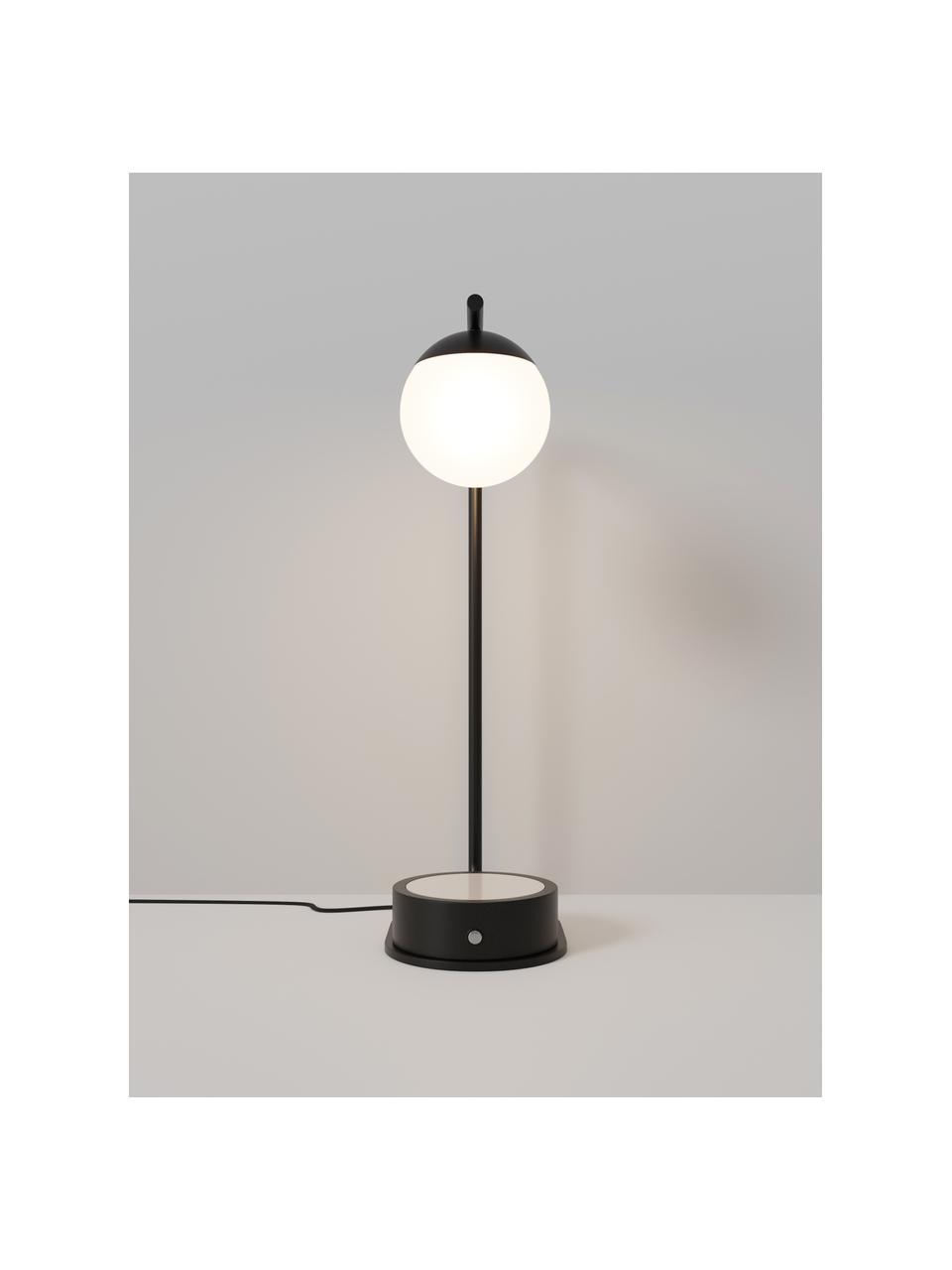 Tischlampe Gael mit kabelloser Ladefunktion, Lampenschirm: Opalglas, Schwarz, Weiss, B 11 x H 38 cm