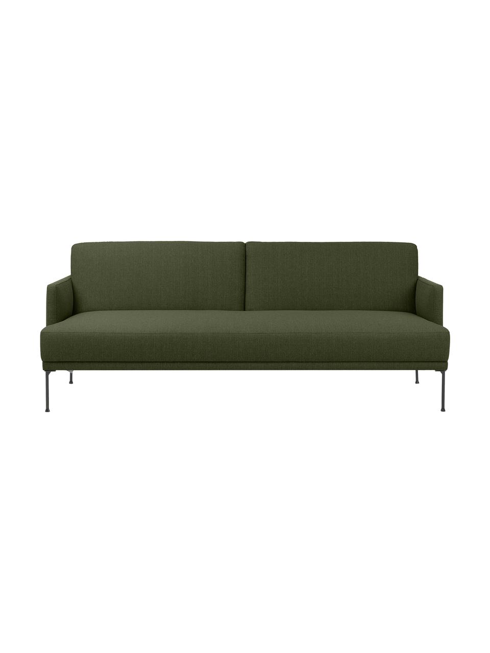 Divano letto 3 posti Fluente, Rivestimento: 80% poliestere, 20% Ramie, Struttura: legno di pino massiccio, , Piedini: metallo verniciato a polv, Tessuto verde scuro, Larg. 220 x Alt. 86 cm