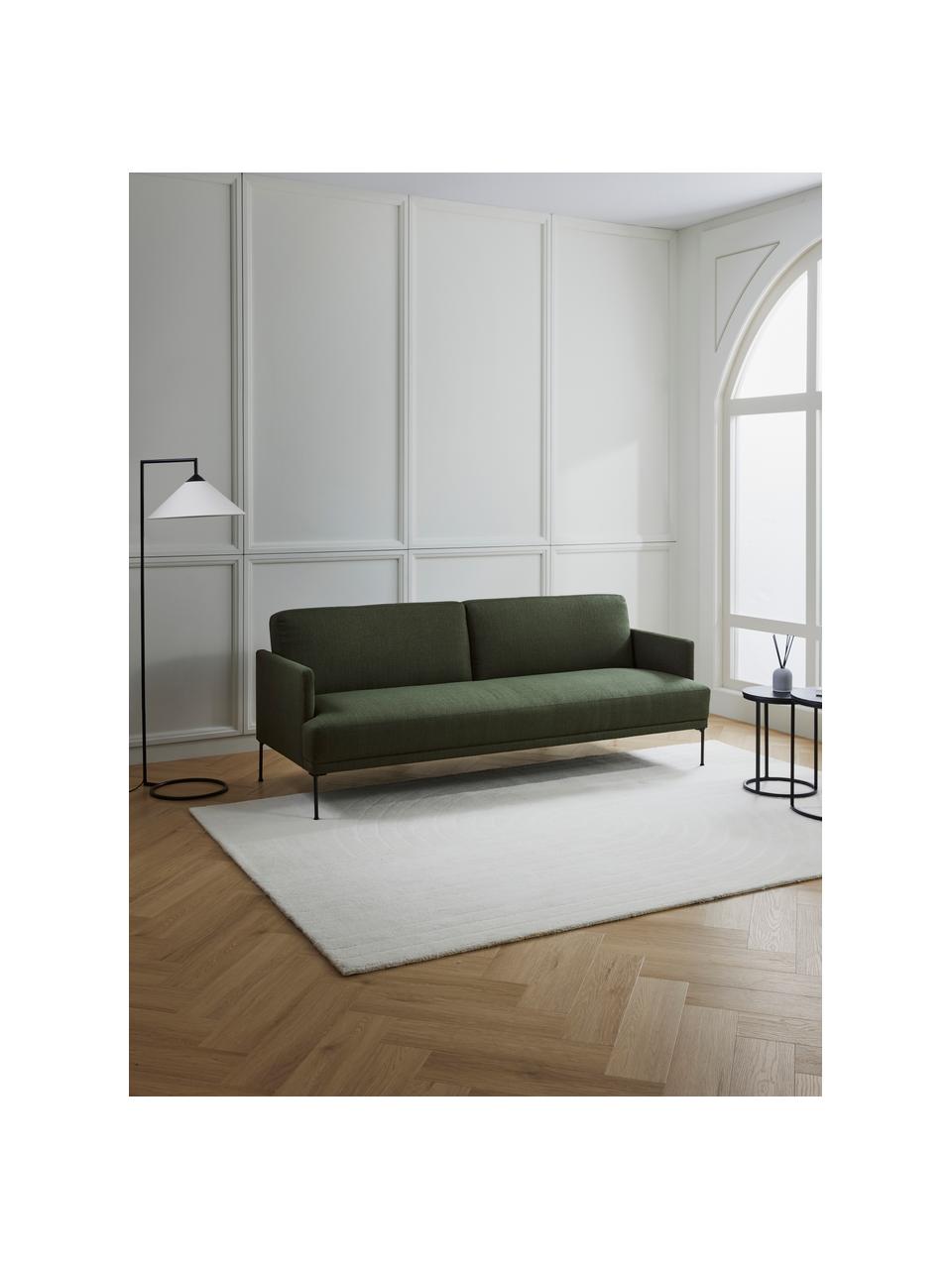 Divano letto 3 posti Fluente, Rivestimento: 80% poliestere, 20% Ramie, Struttura: legno di pino massiccio, , Piedini: metallo laccato a polvere, Tessuto verde scuro, Larg. 220 x Alt. 86 cm