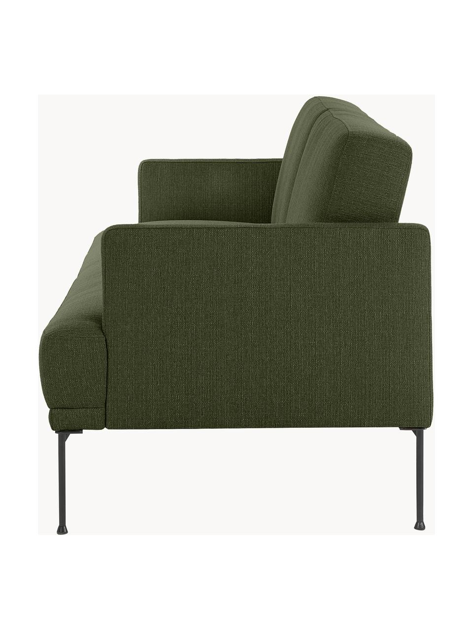 Schlafsofa Fluente (3-Sitzer), Bezug: 80 % Polyester, 20 % Rami, Gestell: Massives Kiefernholz, FSC, Füße: Metall, pulverbeschichtet, Webstoff Dunkelgrün, B 220 x T 88 cm