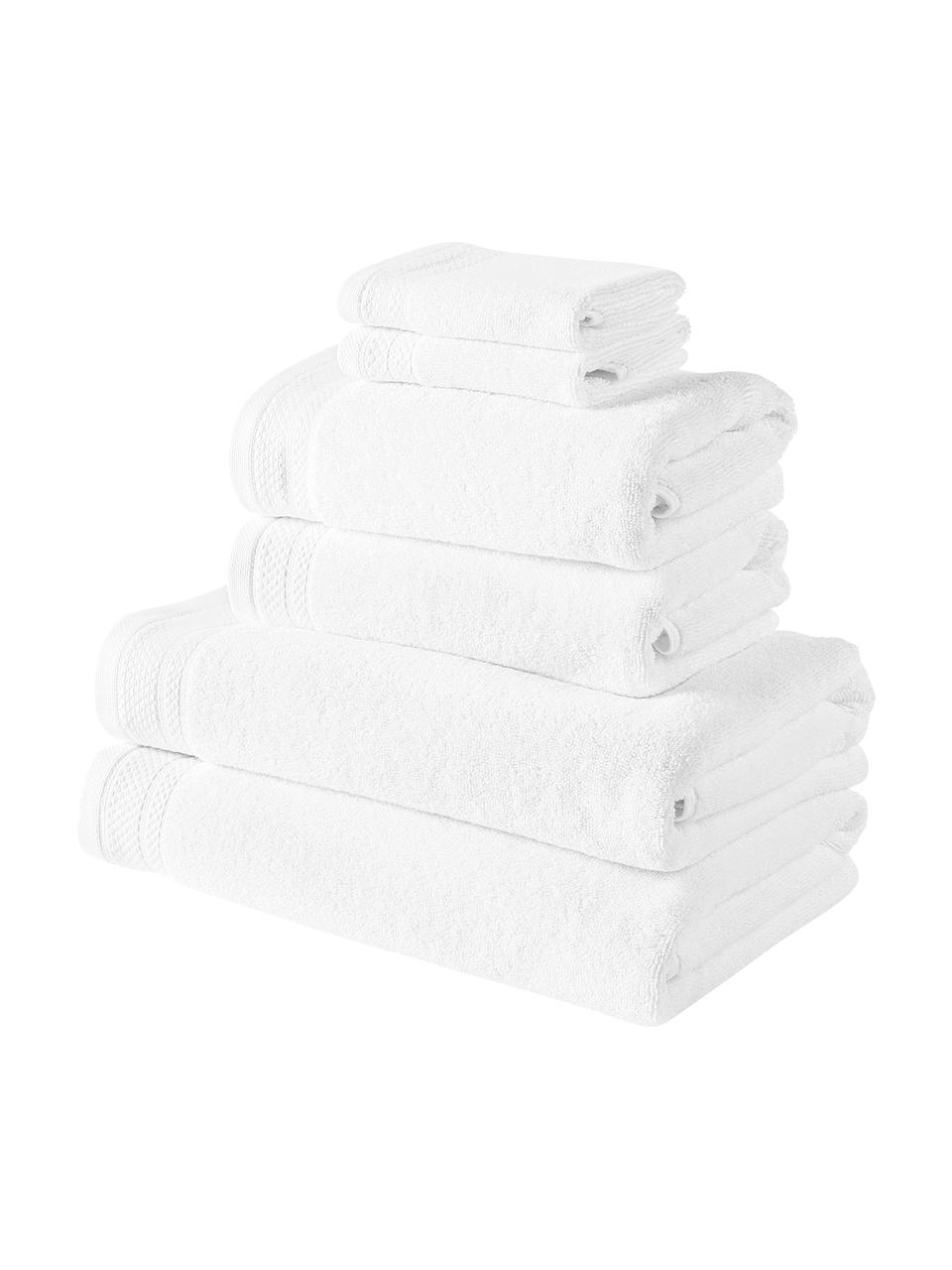 Komplet ręczników z bawełny organicznej Premium, 6 elem., Biały, Komplet z różnymi rozmiarami