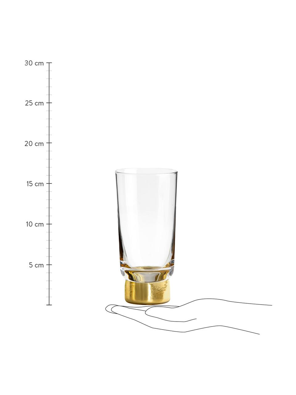 Szklanka barowa Club, 2 szt., Szkło dmuchane, Transparentny, odcienie złotego, Ø 7 x W 16 cm