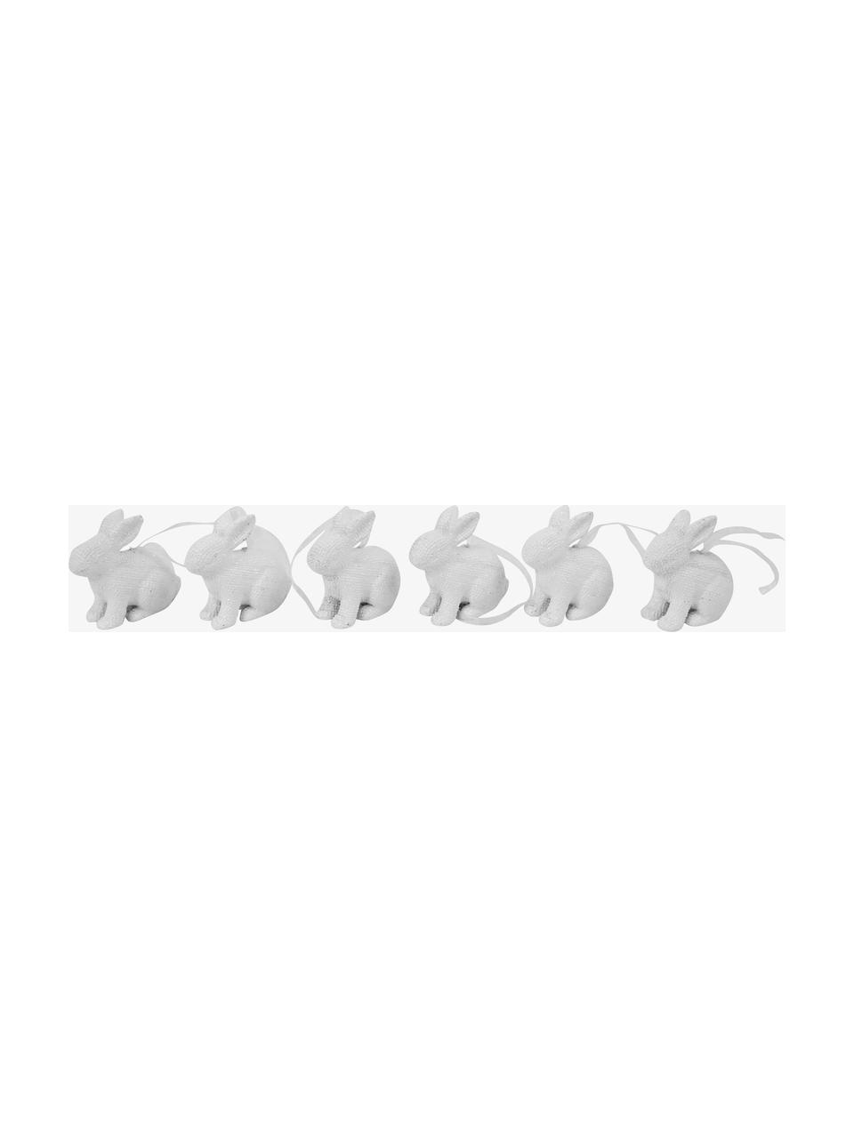 Mini wiszące zające wielkanocne Pailletti, 6 szt., Żywica, Biały, S 5 x W 6 cm