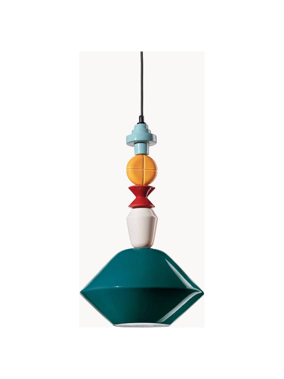 Ručne vyrobené dizajnérske závesné svietidlo Lariat, Petrolejová, farebná, Ø 31 x V 56 cm