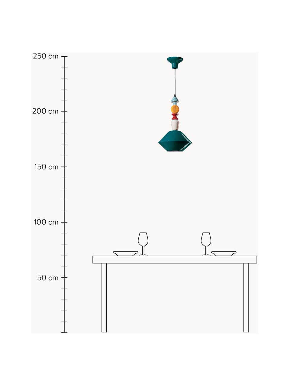 Ručne vyrobené dizajnérske závesné svietidlo Lariat, Petrolejová, farebná, Ø 31 x V 56 cm