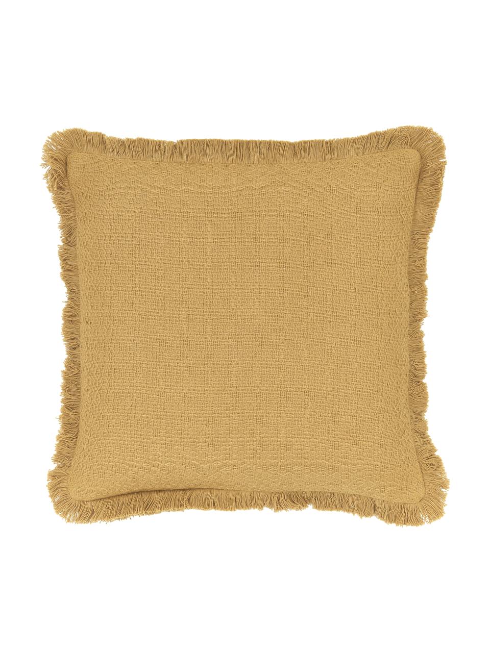 Poszewka na poduszkę z frędzlami Lorel, 100% bawełna, Żółty, S 40 x D 40 cm