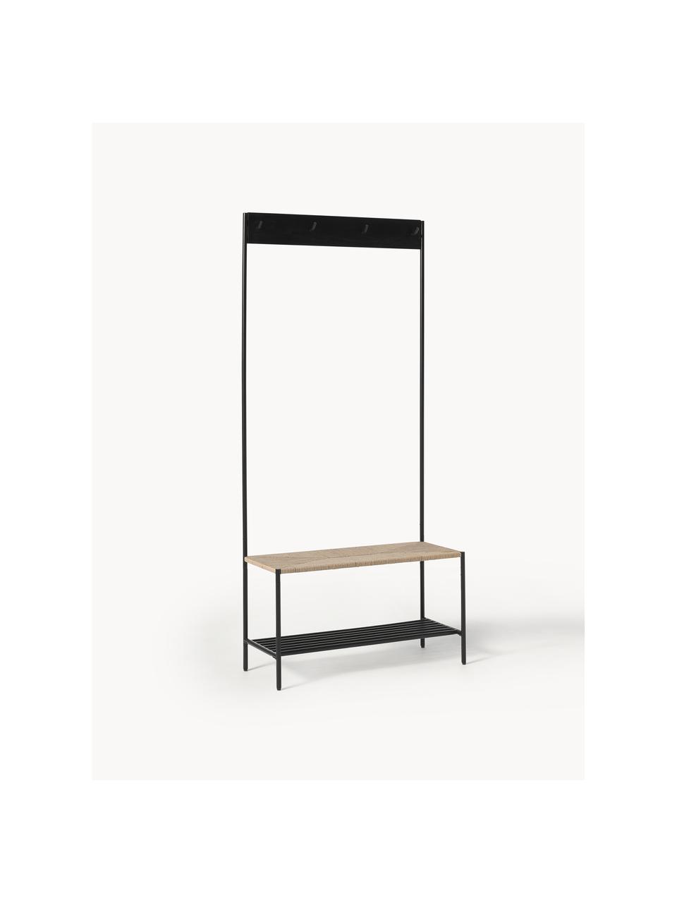 Armario de metal June, Estructura: metal con pintura en polv, Asiento: yute, madera contrachapad, Estantes: metal, Negro, beige, An 85 x Al 185 cm