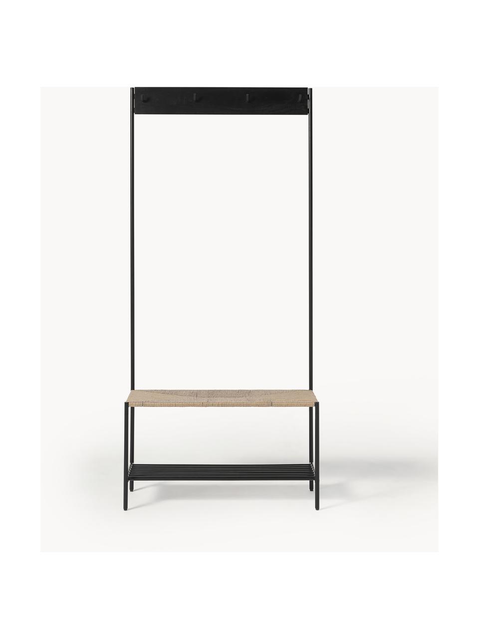 Armadio in metallo June, Struttura: metallo verniciato a polv, Seduta: iuta, compensato, Ripiano: metallo, Nero, beige, Larg. 85 x Alt. 185 cm