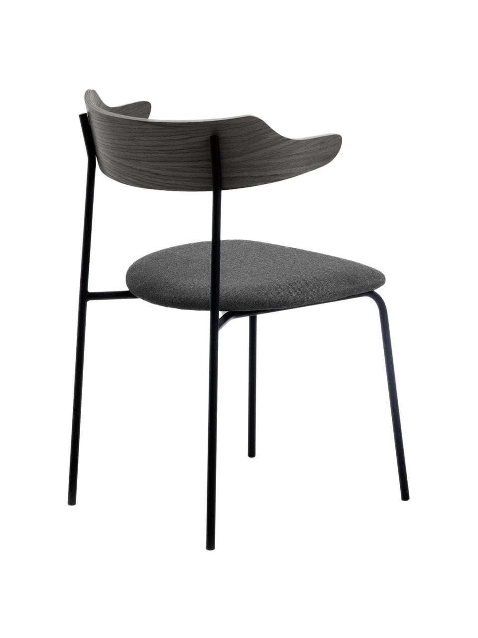 Gestoffeerde stoelen Olympia met rugleuning van hout, 2 stuks, Zitvlak: textiel, Frame: metaal, Zwart, B 52 x D 49 cm