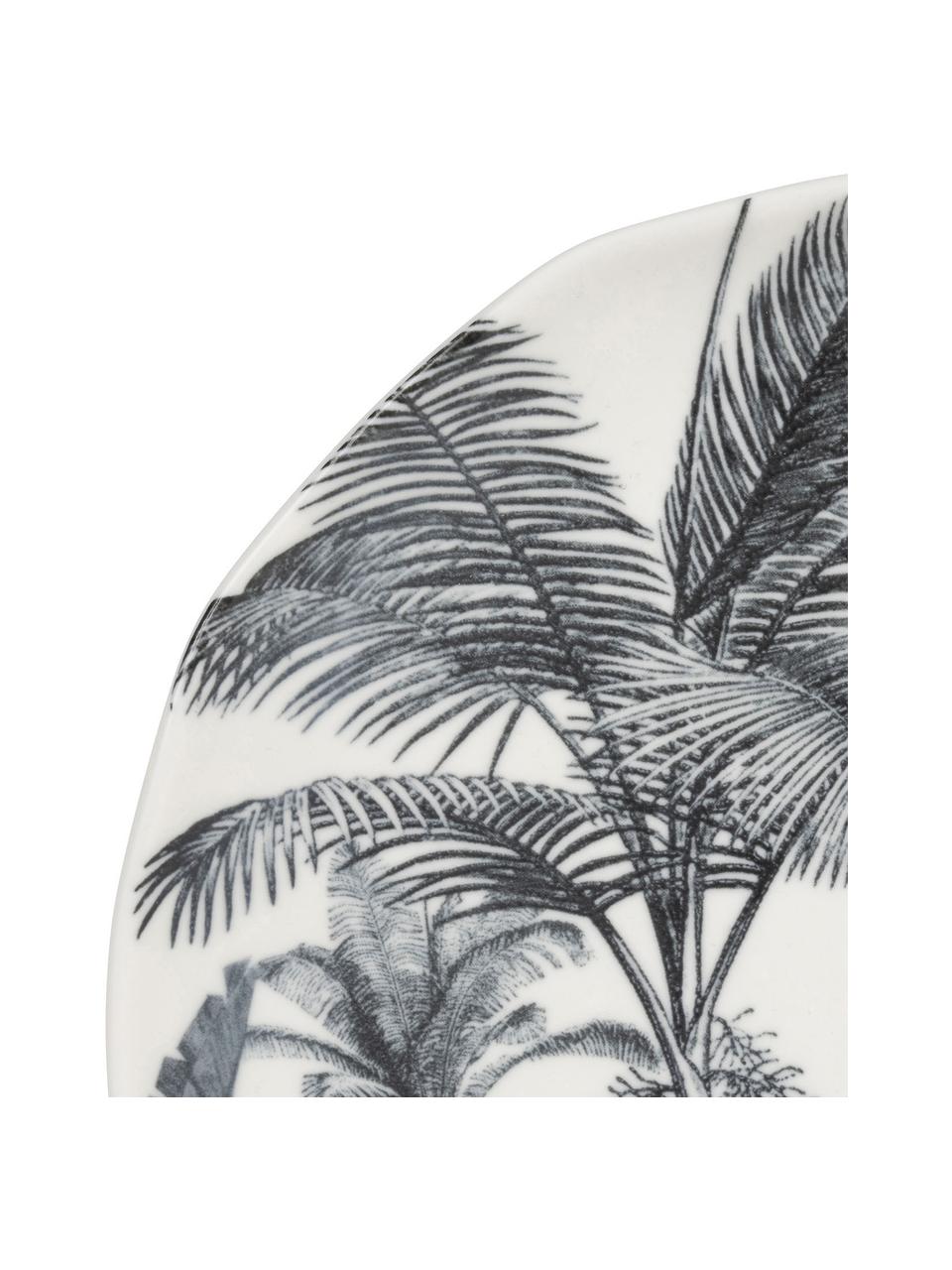 Ontbijtborden Papaye met palmmotief, 4 stuks, Porselein, Wit, zwart, Ø 21 cm