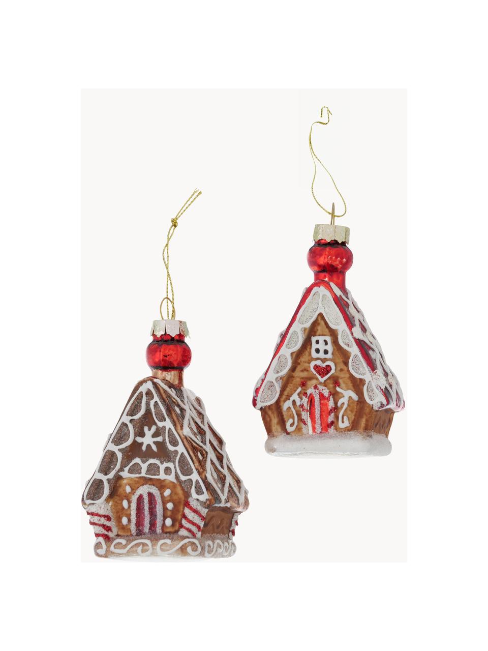 Adornos navideños artesanales Gingerbread, 2 uds., Vidrio pintado, Marrón, multicolor, Ø 5 x Al 9 cm