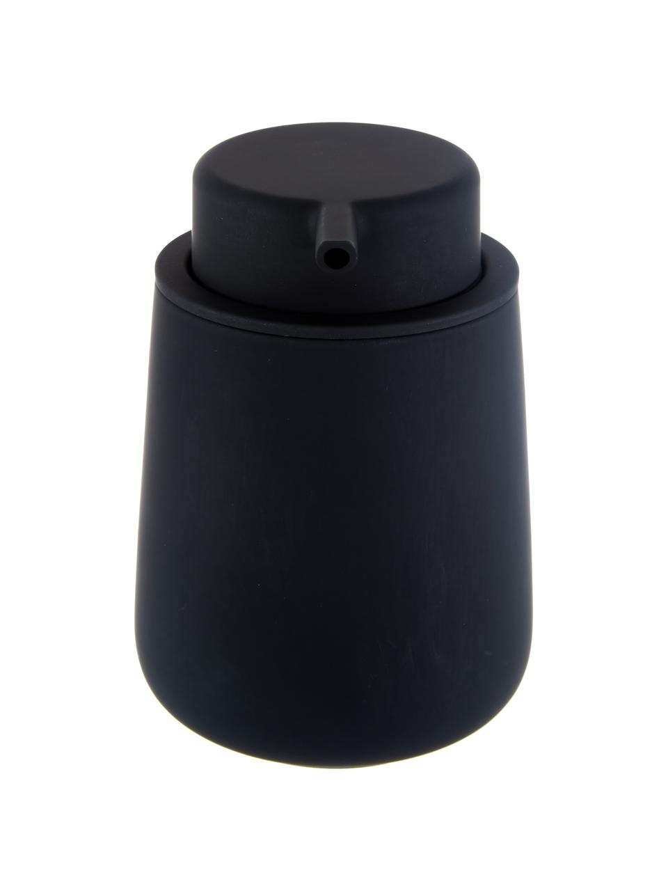 Dosificador de jabón de porcelana Nova One, Recipiente: porcelana, Dosificador: plástico, Negro, Ø 8 x Al 12 cm