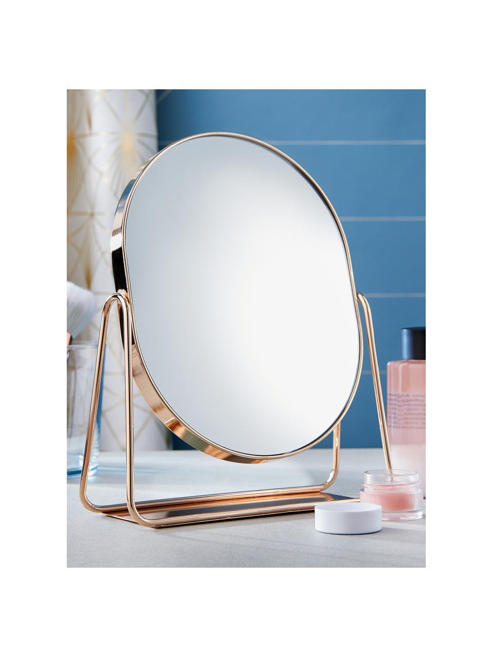 Specchio cosmetico ovale con cornice in metallo rosa dorato Gloria, Cornice: metallo verniciato, Superficie dello specchio: vetro, Rosa dorato, Larg. 16 x Alt. 22 cm