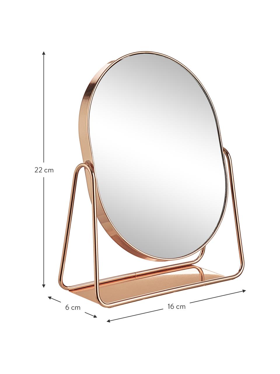 Espejo tocador ovalado de metal Gloria, Estructura: metal recubierto, Espejo: cristal, Rosa dorado, An 16 x Al 22 cm
