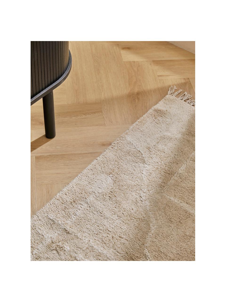 Passatoia in cotone taftata a mano con frange Lines, Beige, bianco crema, Larg. 80 x Lung. 250 cm