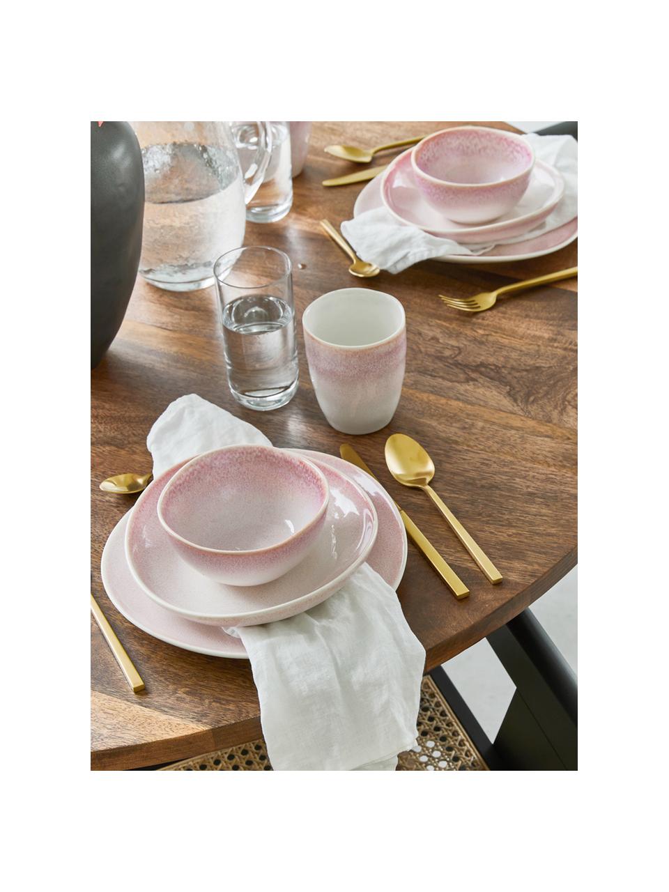 Ručně vyrobený hluboký talíř s ručně provedenou glazurou Amalia, 2 ks, Porcelán, Světle růžová, krémově bílá, Ø 20 cm