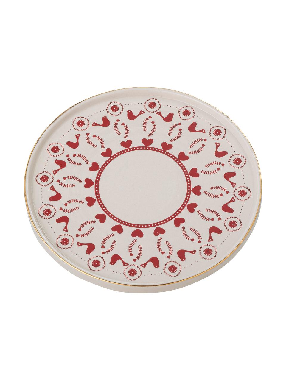 Plat à gâteau Jolly, Grès cérame, Rouge, blanc, imprimé, Ø 26 x haut. 7 cm