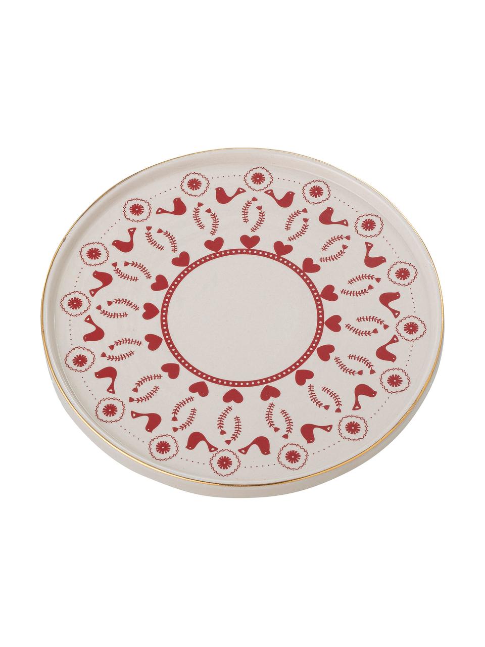 Tortenplatte Jolly aus Steingut mit winterlichen Motiven und Goldrand, Ø 26 cm, Steingut, Rot, Weiß, Ø 26 x H 7 cm