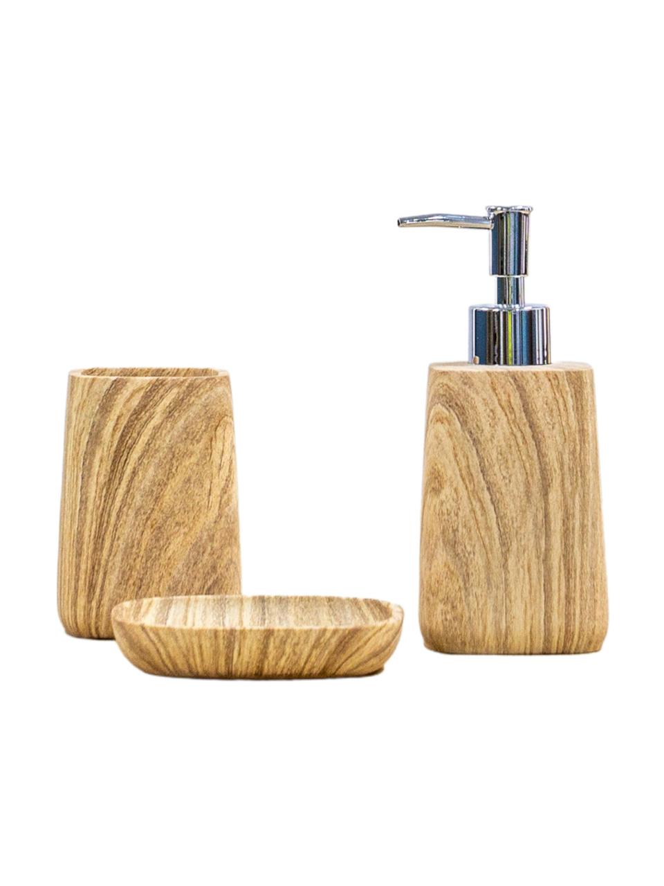 Escobilla de baño beige de arenisca y madera