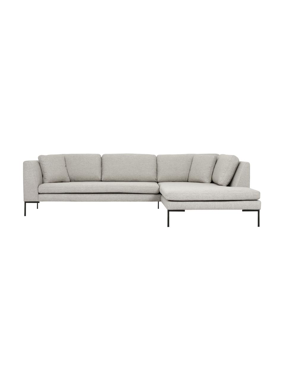 Sofa narożna z metalowymi nogami Emma, Tapicerka: poliester Dzięki tkaninie, Stelaż: lite drewno sosnowe z cer, Nogi: metal malowany proszkowo, Beżowa tkanina, S 302 x G 220 cm, prawostronna