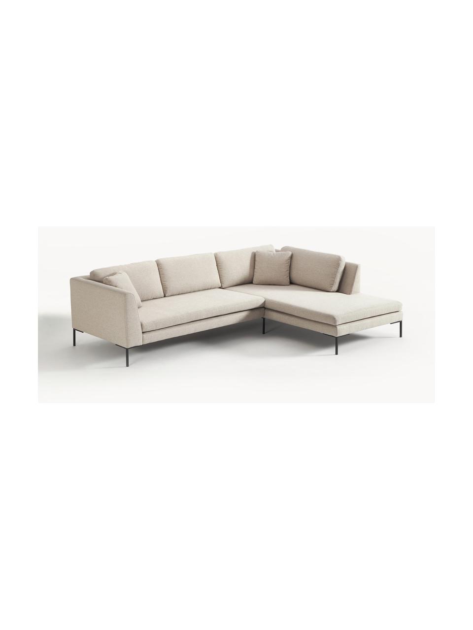 Ecksofa Emma mit Metall-Füßen, Bezug: Polyester, Gestell: Massives Kiefernholz, Bir, Füße: Metall, pulverbeschichtet, Webstoff Hellbeige, B 302 x T 220 cm, Eckteil links