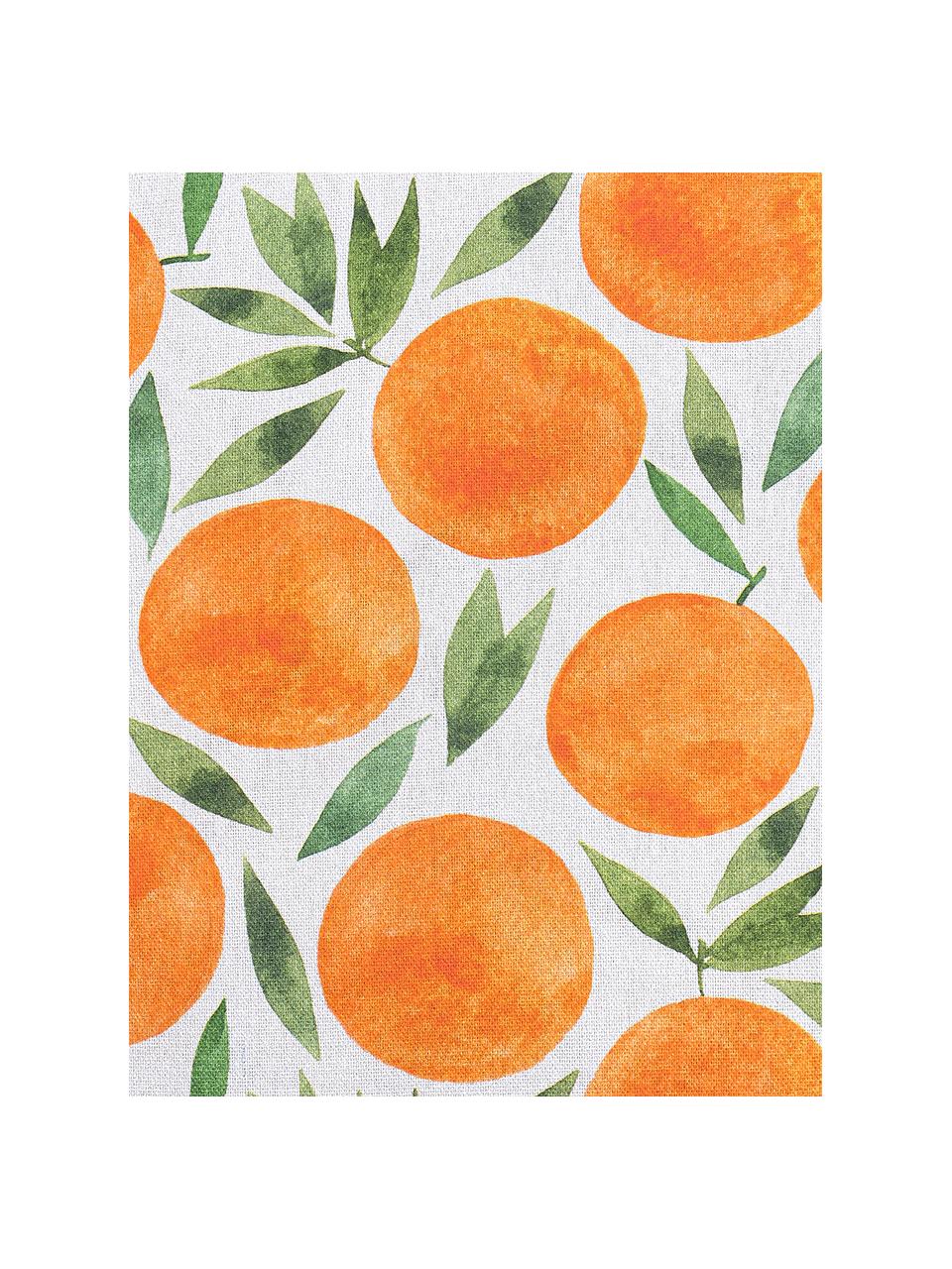 Kissenhülle Orange mit sommerlichem Motiv, Webart: Halbpanama, Orange, Weiß, Grün, 50 x 50 cm