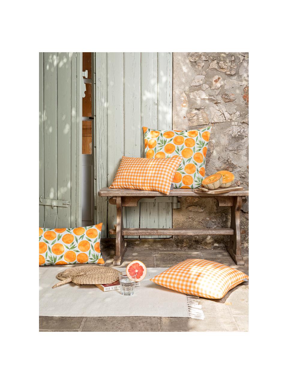 Kussenhoes Orange met zomers motief, Weeftechniek: half panama, Oranje, wit, groen, 50 x 50 cm