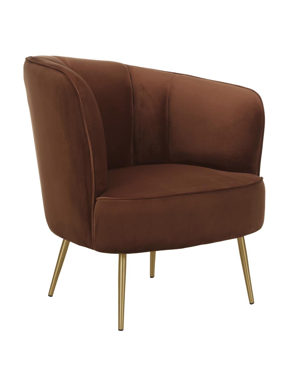 Fluwelen fauteuil Louise in bruin, Bekleding: fluweel (polyester), Poten: gecoat metaal, Fluweel bruin, B 76 x D 75 cm