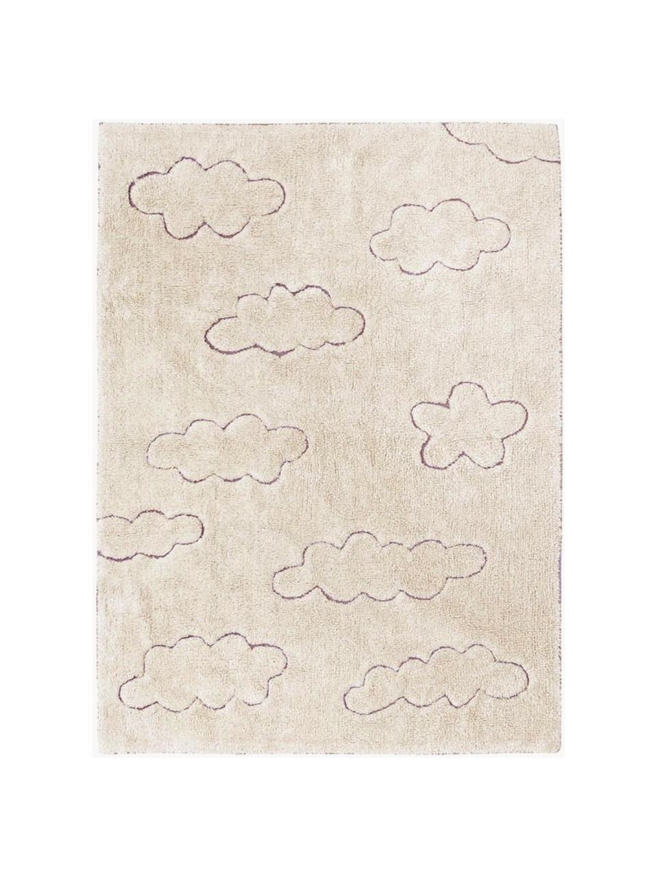 Alfombra infantil artesanal con relieves Clouds, lavable, Parte superior: 97% algodón, 3% fibra sin, Reverso: 100% poliéster, Beige claro, An 90 x L 130 cm (Tamaño XS)