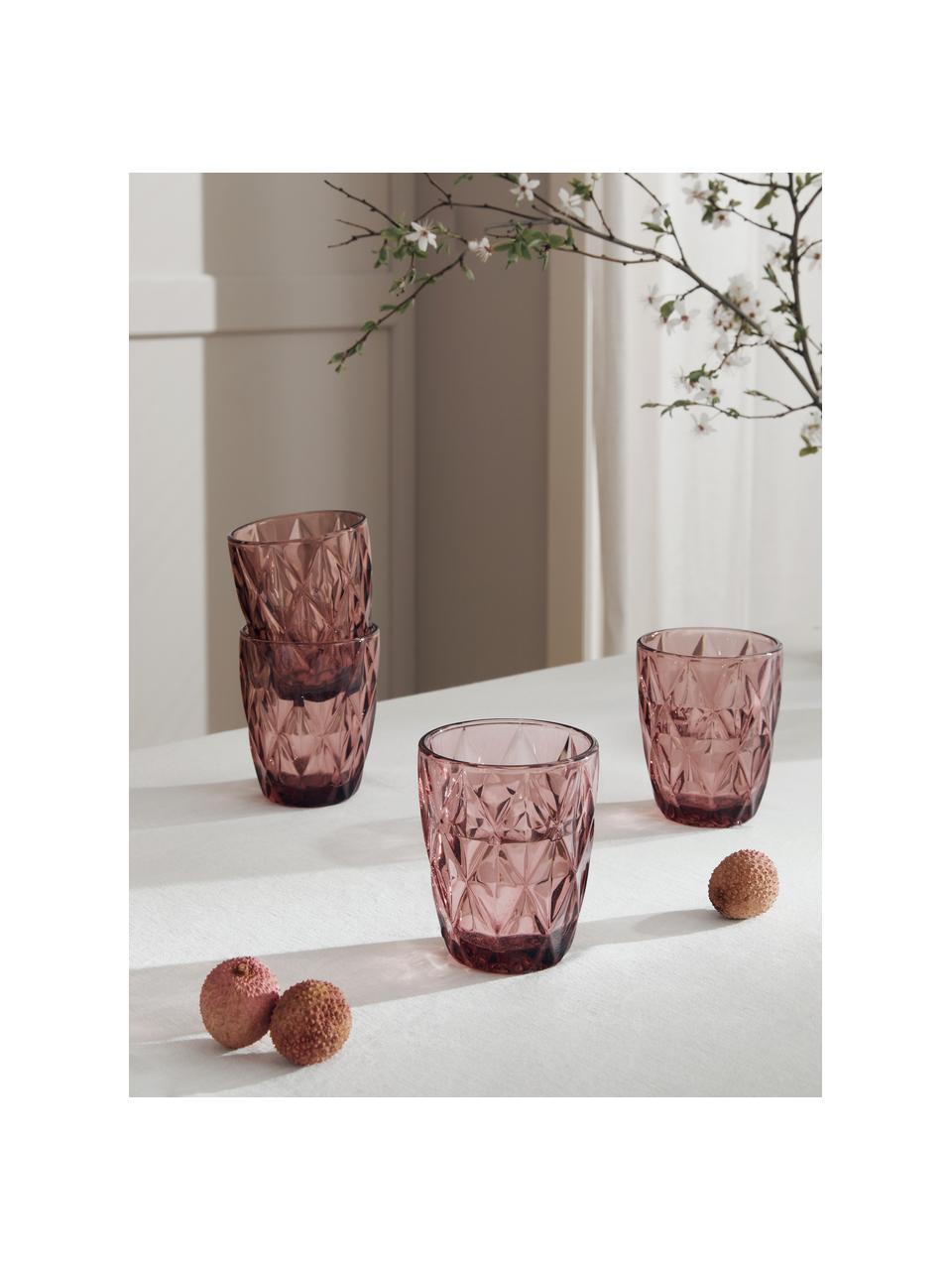 Vasos con relieve Colorado, 4 uds., Vidrio, Baya, Ø 8 x Al 10 cm, 260 ml