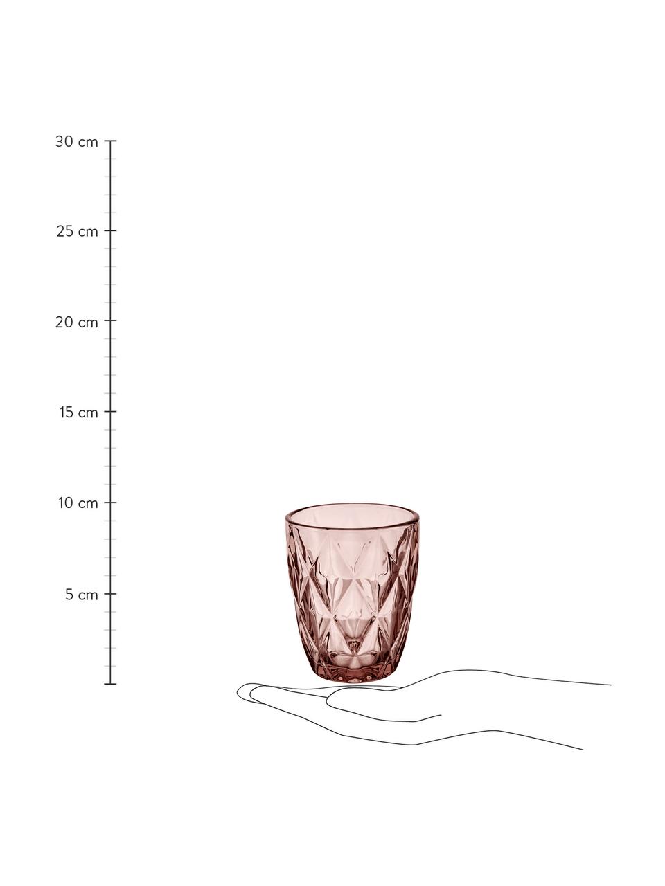 Verres à eau avec embossage décoratif Colorado, 4 pièces, Verre, Tons baies, Ø 8 x haut. 10 cm, 260 ml