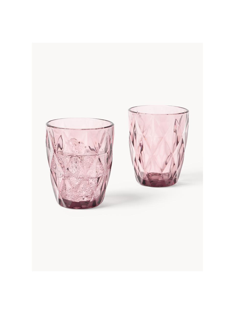 Waterglazen Colorado met structuurpatroon, 4 stuks, Glas, Mauve, Ø 8 x H 10 cm, 260 ml