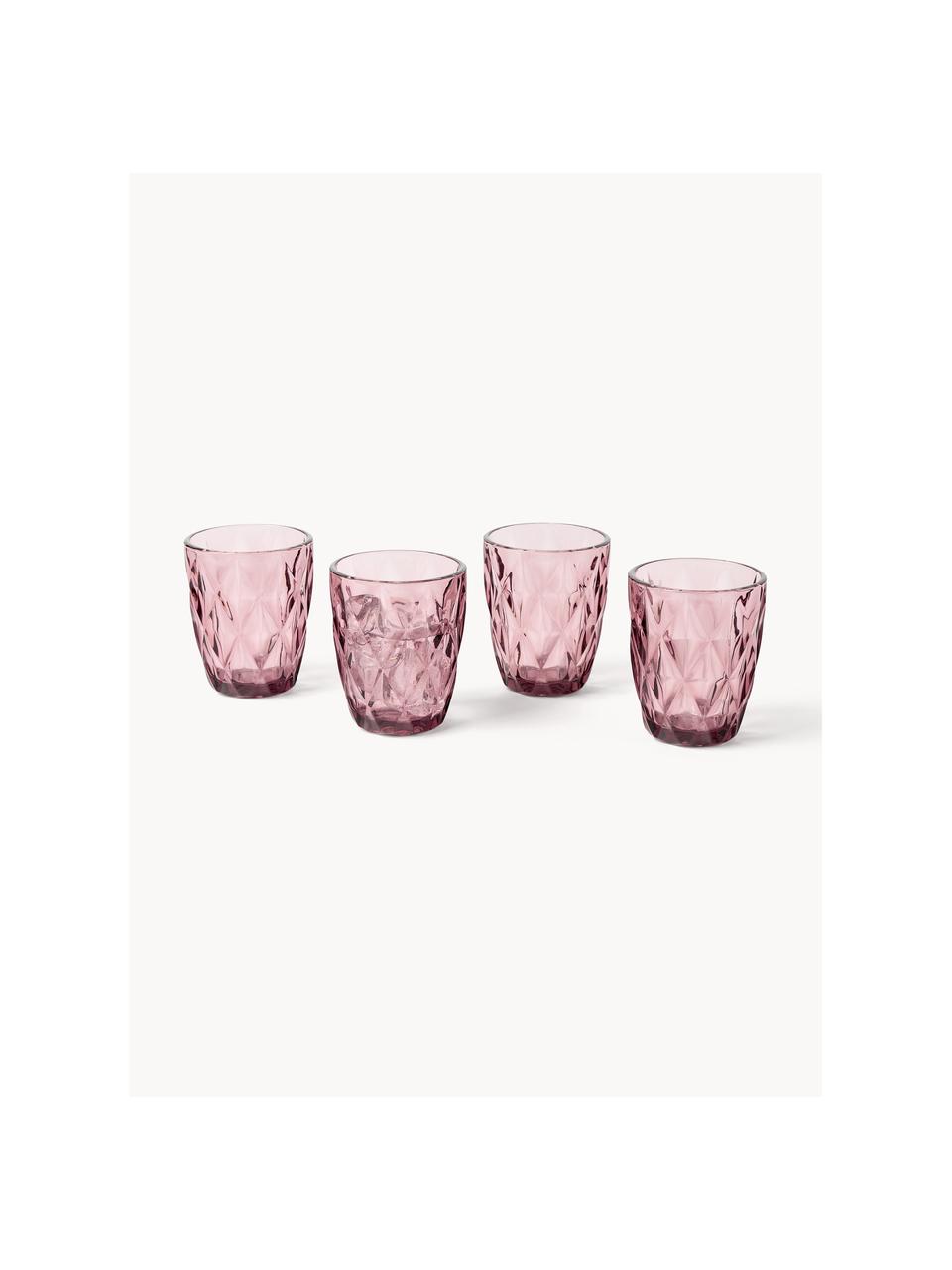 Verres à eau avec embossage décoratif Colorado, 4 pièces, Mauve, Ø 8 x haut. 10 cm, 260 ml