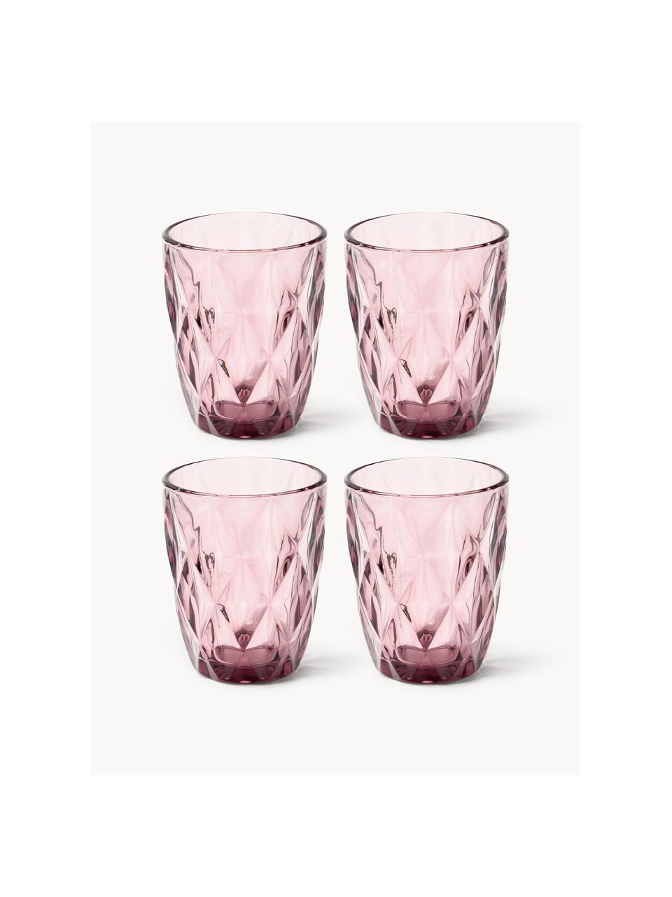 Vasos con relieve Colorado, 4 uds., Vidrio, Malva, Ø 8 x Al 10 cm, 260 ml